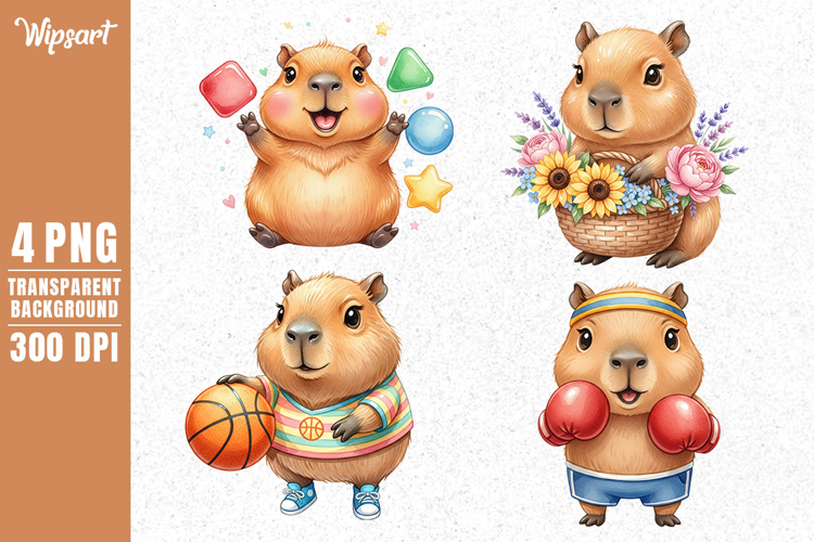 Cute Capybara Activities Clipart PNG