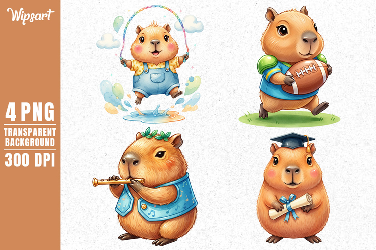 Cute Capybara Kids Activities Clipart PNG