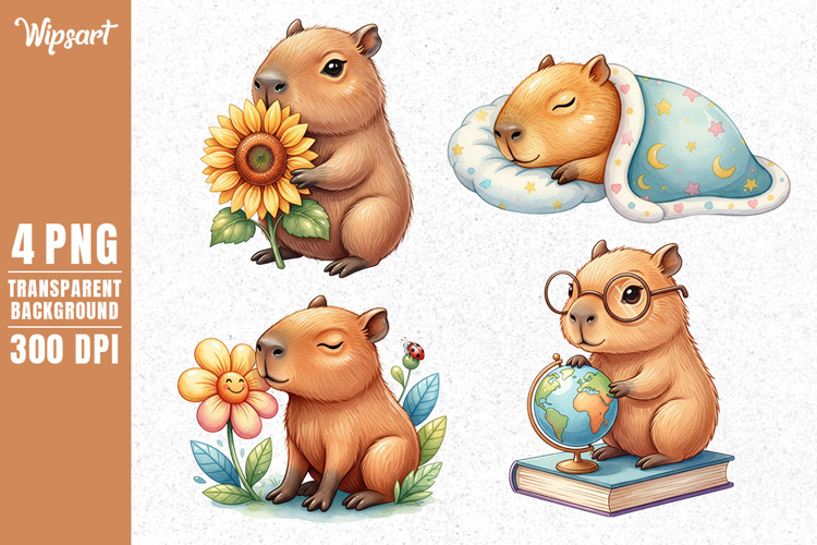 Cute Capybara Nature & Learning Clipart PNG