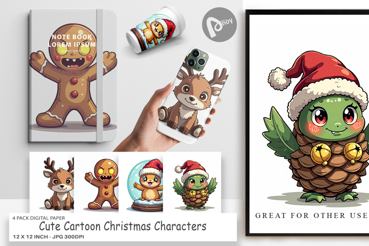 Cute Christmas Characters Digital Paper