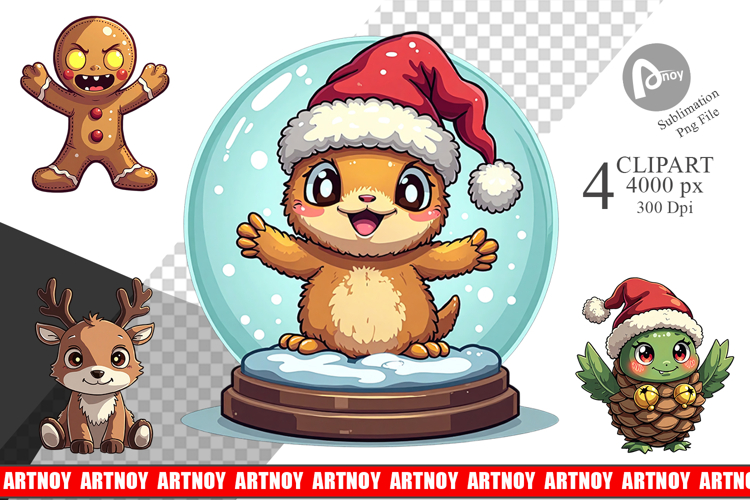 Cute Christmas Characters Clipart example image 1