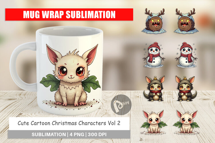 Cute Christmas Characters Mug Wrap example image 1