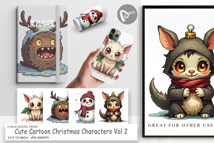 Cute Christmas Characters Digital Paper example image 1