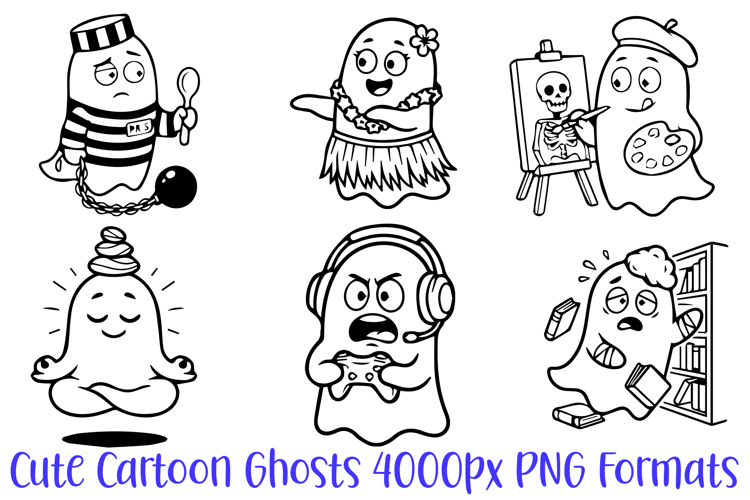 Cute Cartoon Ghosts Halloween Clipart Illustrations PNG