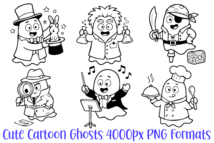 Cute Cartoon Ghosts Halloween Clipart Illustrations PNG