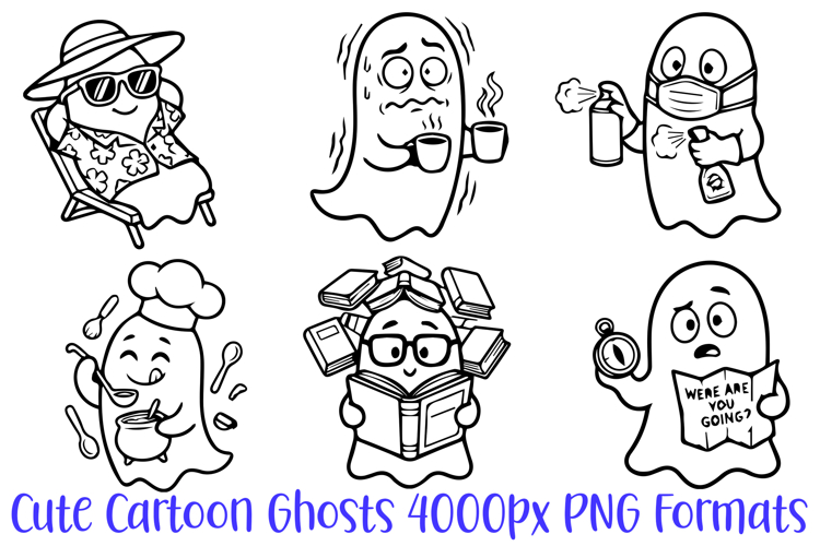 Cute Cartoon Ghosts Halloween Clipart Illustrations PNG