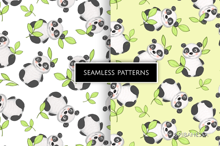 Cute Cartoon Panda Seamless Patterns