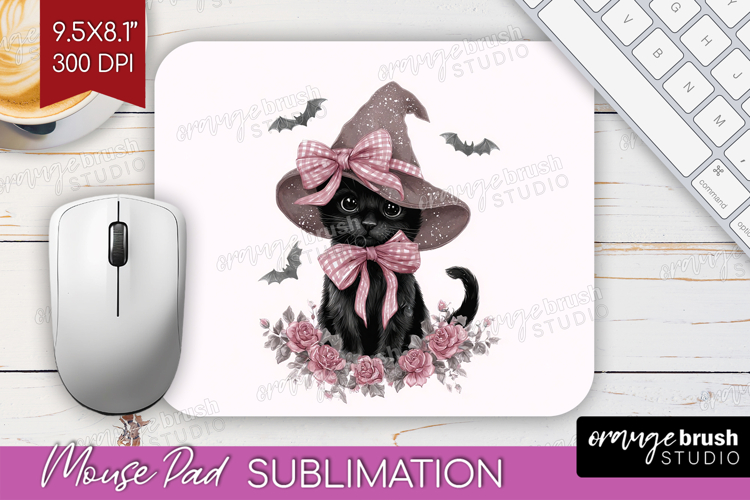 Cute Cat Cute Mouse Pad Sublimation Pink Halloween Mousepad