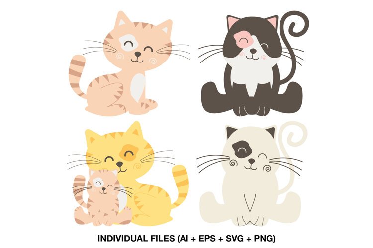 Cute cat clipart collection with four coordinated kitten illustrations