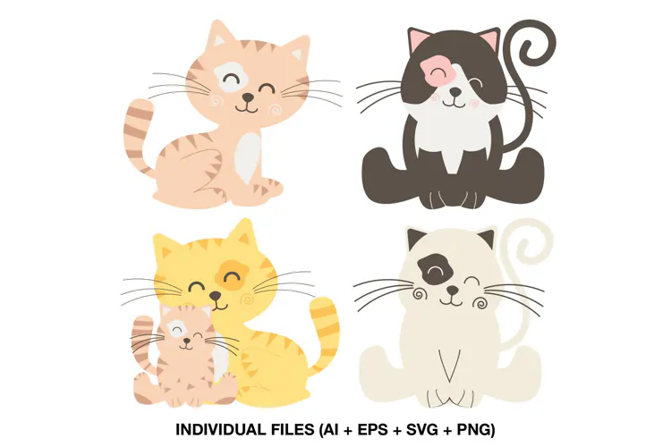Cute Cat Clipart with Kittens and Cat Family SVG Graphics