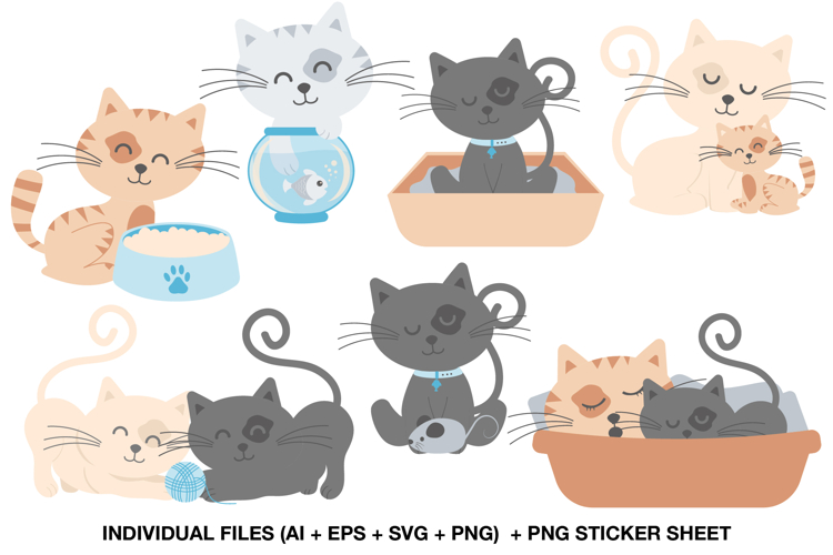 Cute Cat Clipart Set | Pastel Kitty PNG Bundle for Crafts