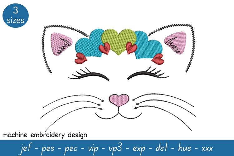 Cute Cat Face Embroidery Design