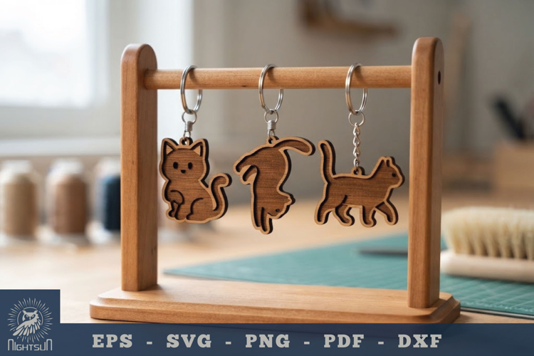 Cute Cat Lasercut Keychain