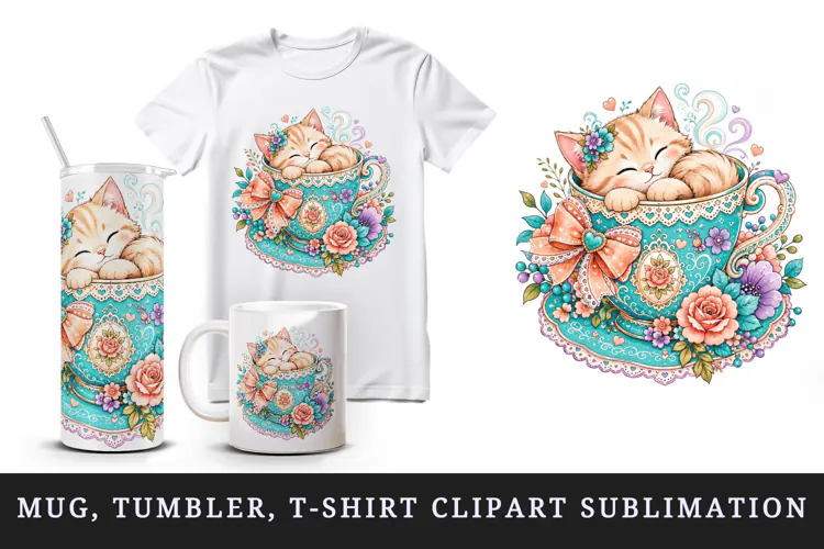 Cute cat tumbler, mug wrap, clipart sublimation design