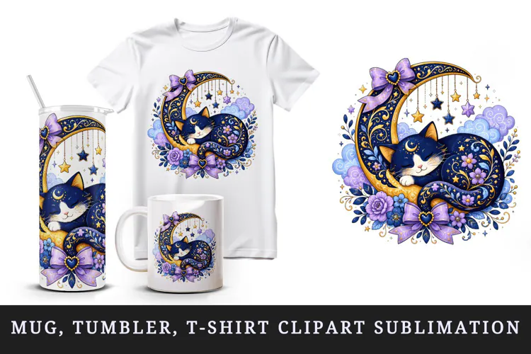 Cute cat tumbler, mug wrap, clipart sublimation design