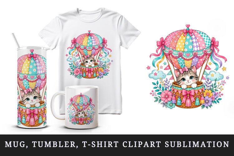 Cute cat tumbler, mug wrap, clipart sublimation design example image 1
