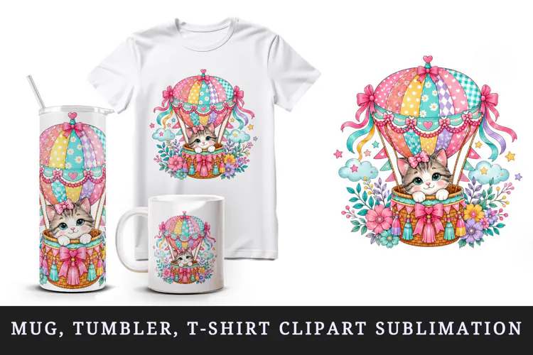 Cute cat tumbler, mug wrap, clipart sublimation design