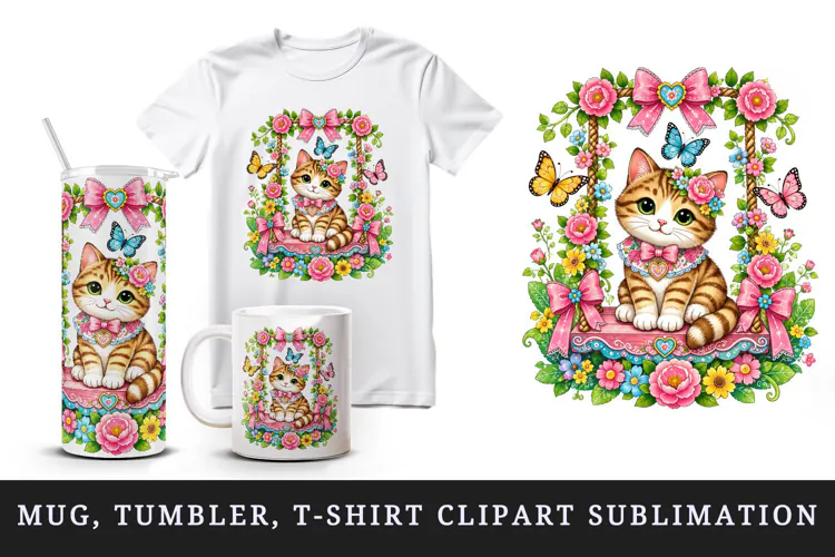 Cute cat tumbler, mug wrap, clipart sublimation design