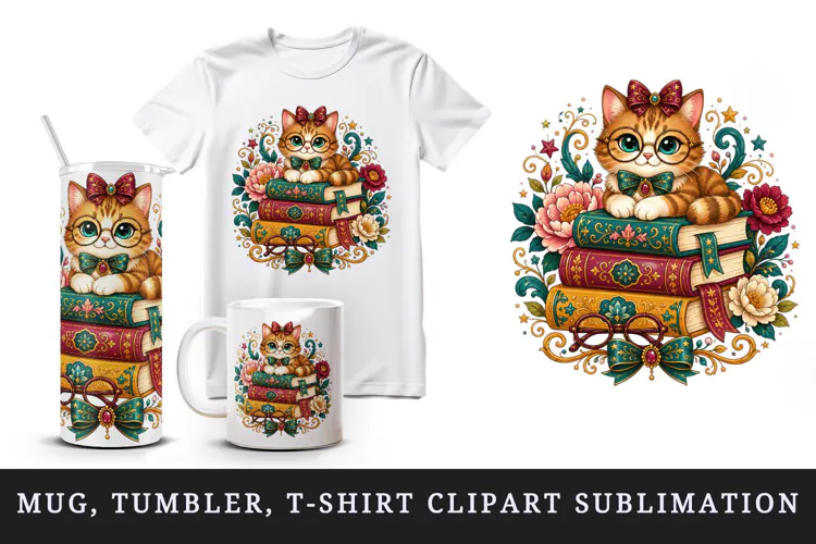 Cute cat tumbler, mug wrap, clipart sublimation design