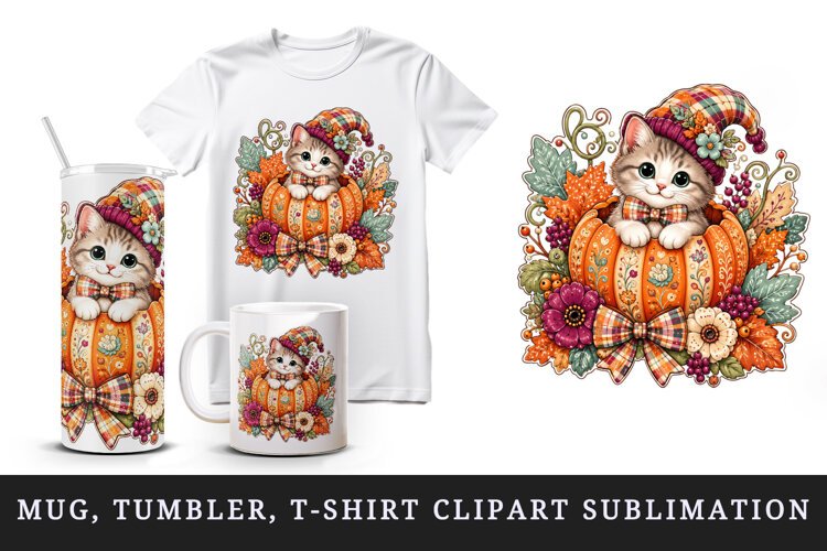 Cute cat tumbler, mug wrap, clipart sublimation design example image 1