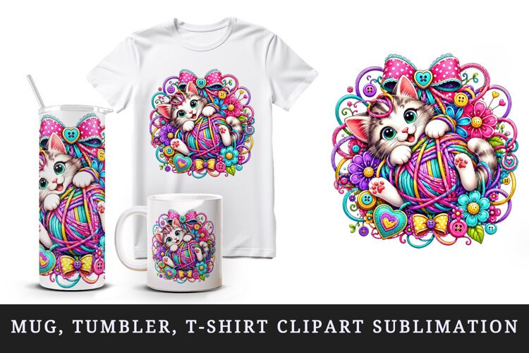 Cute cat tumbler, mug wrap, clipart sublimation design example image 1