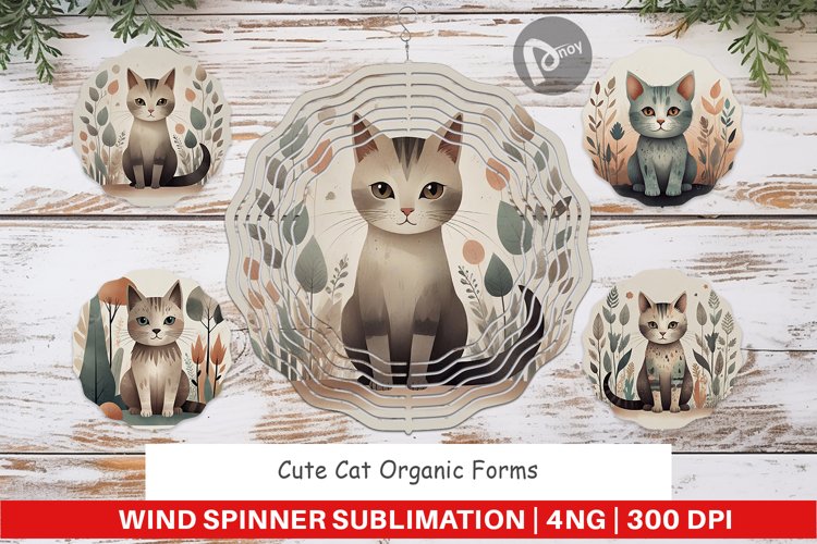 Wind Spinner Cute Cat and Organic Forms