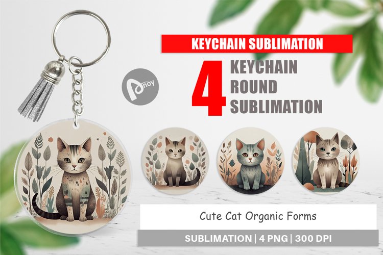 Keychain Cute Cat and Organic Forms