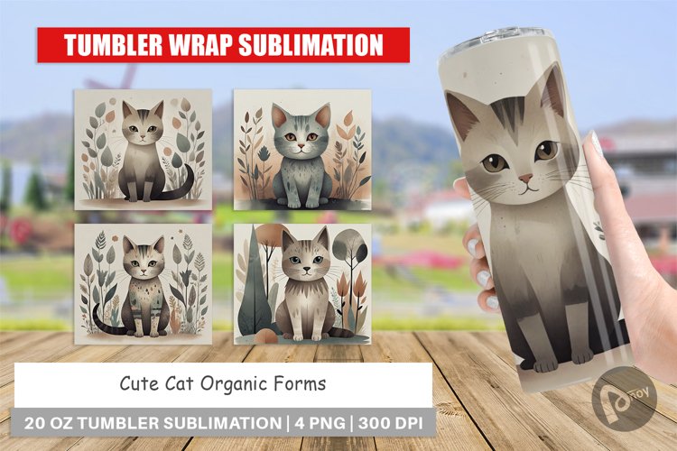 Tumbler Wrap Cute Cat and Organic Forms