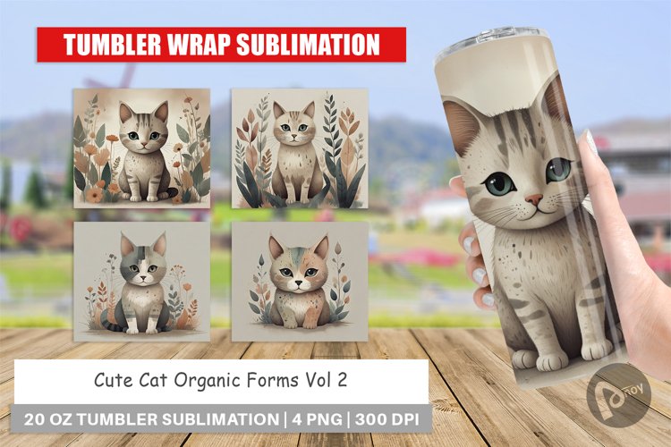 Tumbler Wrap Cute Cat and Organic Forms