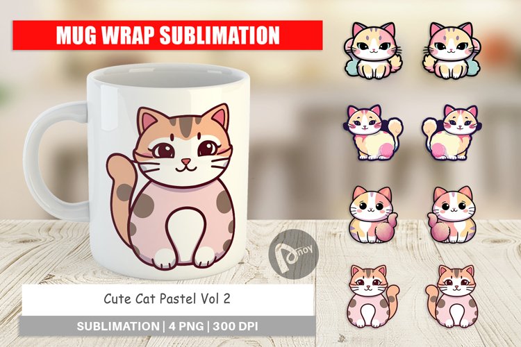 Mug Wrap Design Cute Cat Pastel example image 1