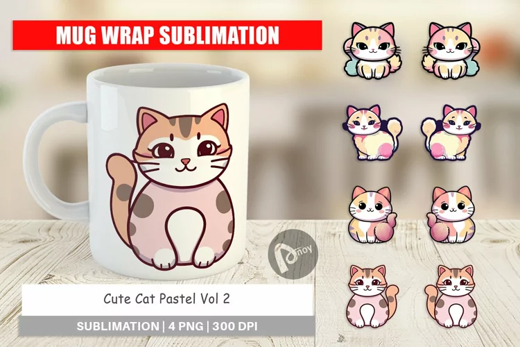 Mug Wrap Design Cute Cat Pastel