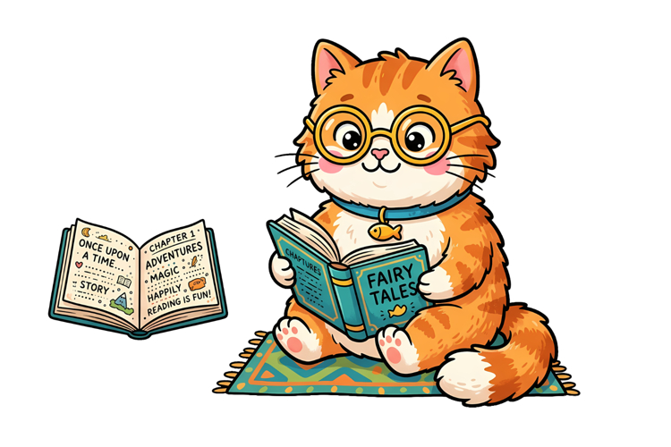 Cute Cat Reader Png| School Supplies Png
