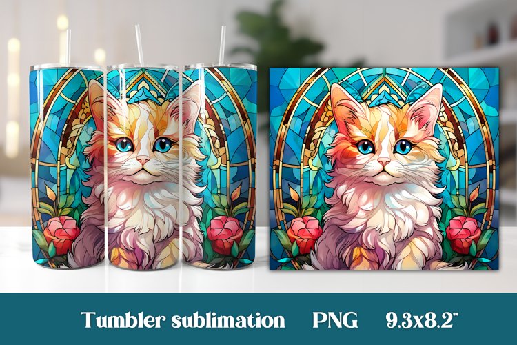 Cat stained glass tumbler | Cat sublimation tumbler