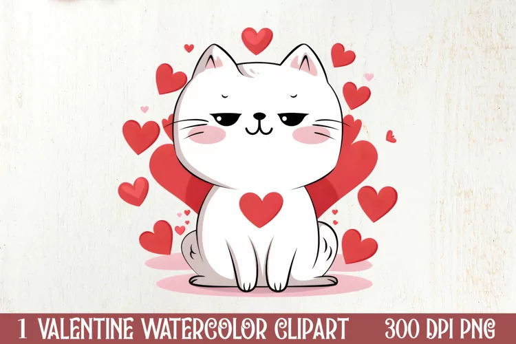 Cute Cat Valentines Day Clipart, Valentines Clipart