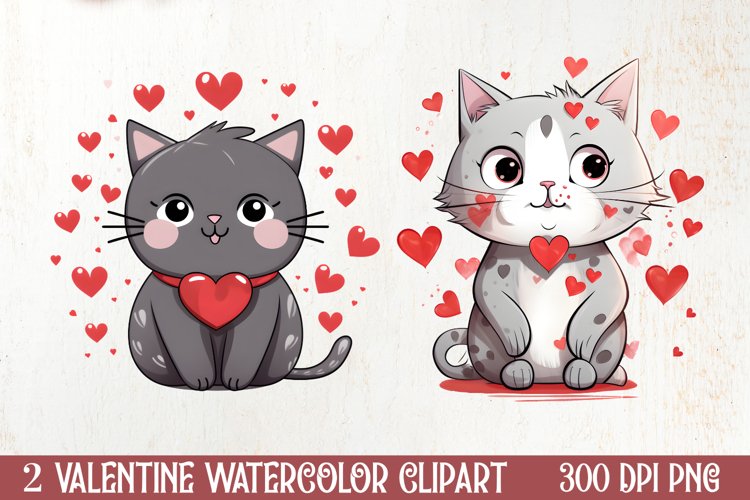 Cute Cat Valentines Day Clipart, Valentines Clipart example image 1