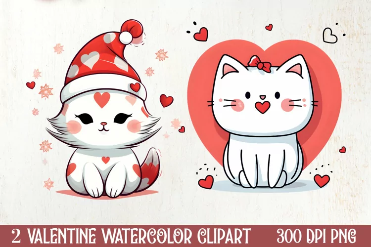 Cute Cat Valentines Day Clipart, Valentines Clipart