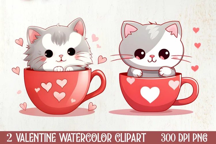 Cute Cat Valentines Day Clipart, Valentines Clipart