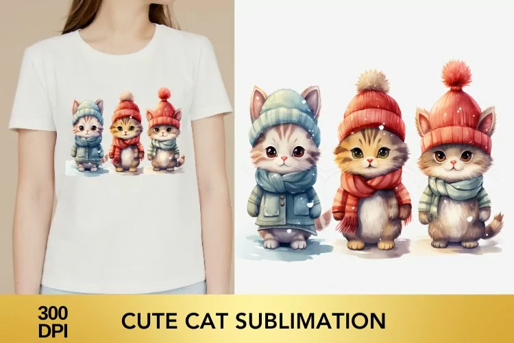 Cute Cat Watercolor Sublimation PNG