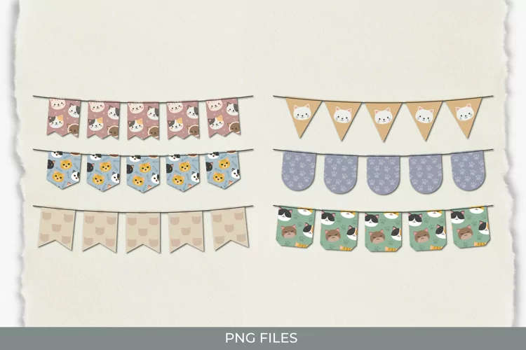 Cute Cat with Vintage Color Bunting Banner Sets