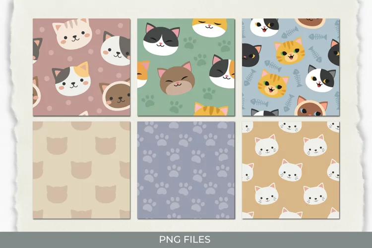 Cute Cat with Vintage Color Seamless Pattern Paper Packs