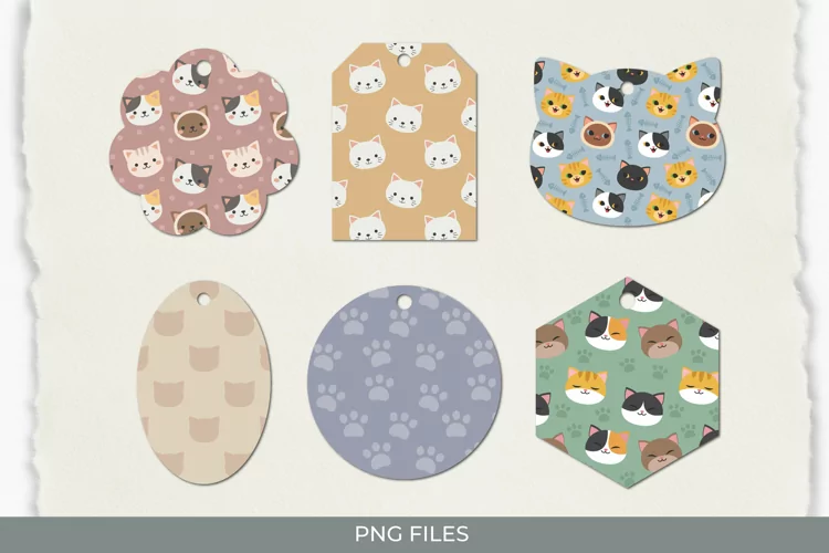 Cute Cat with Vintage Color Seamless Pattern Shaped Tags