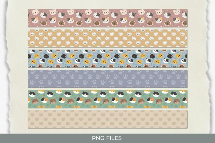 Cute Cat with Vintage Color Seamless Pattern Strips