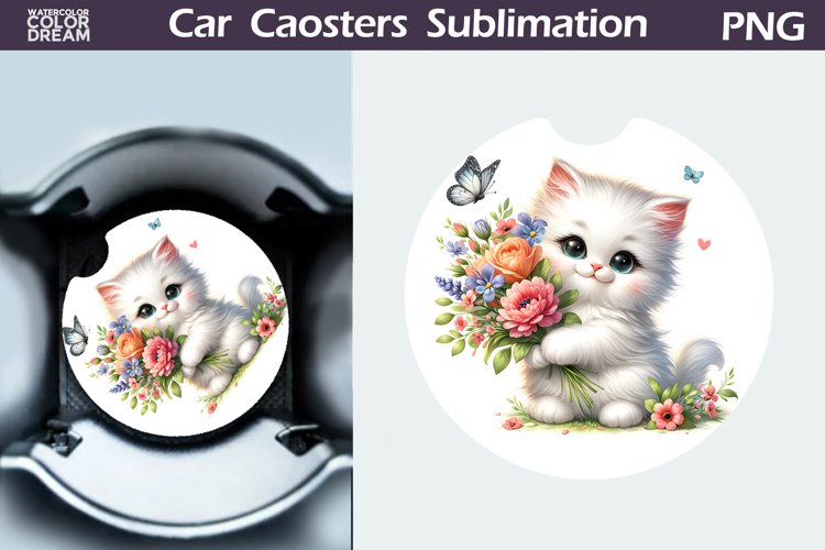Cat Flowers Car Coaster | Cute Kitty Coaster | Car Coaster