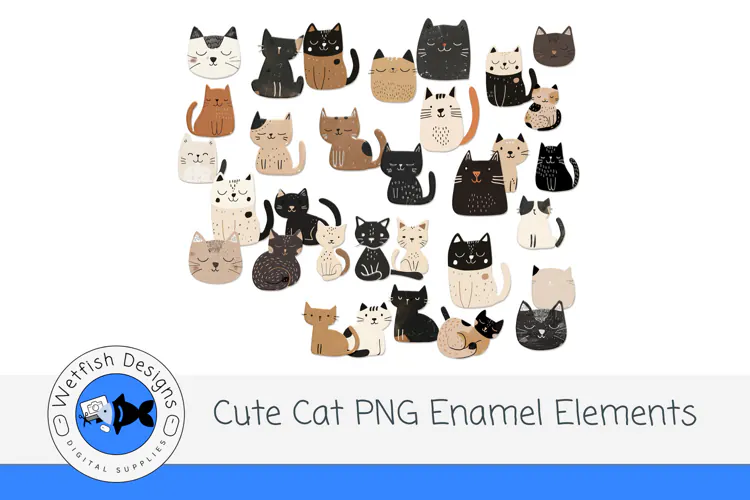 Cute Cat PNG Enamel Elements