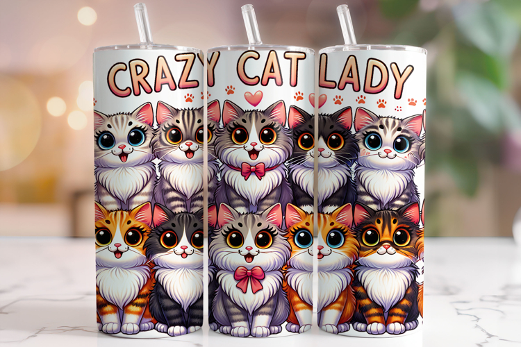 Crazy Cat Lady Tumbler Wrap, Cat Mom Tumbler, Cat Tumbler