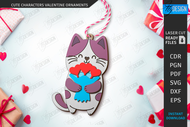 Valentine Ornament Laser Cut|Cute Animals SVG|Greeting Cards