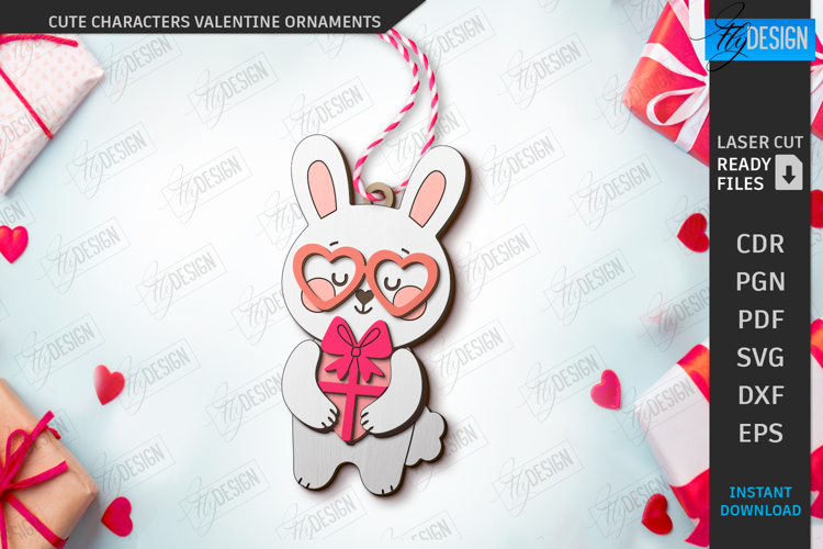 Valentine Ornament Laser Cut|Cute Animals SVG|Greeting Cards