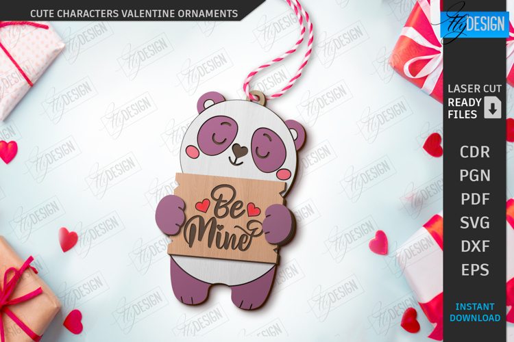Valentine Ornament Laser Cut|Cute Animals SVG|Greeting Cards