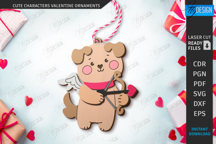Valentine Ornament Laser Cut|Cute Animals SVG|Greeting Cards
