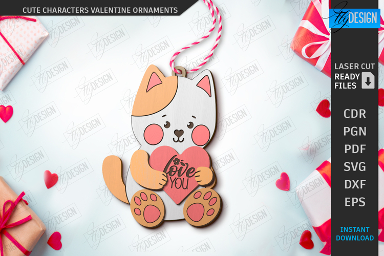Valentine Ornament Laser Cut|Cute Animals SVG|Greeting Cards